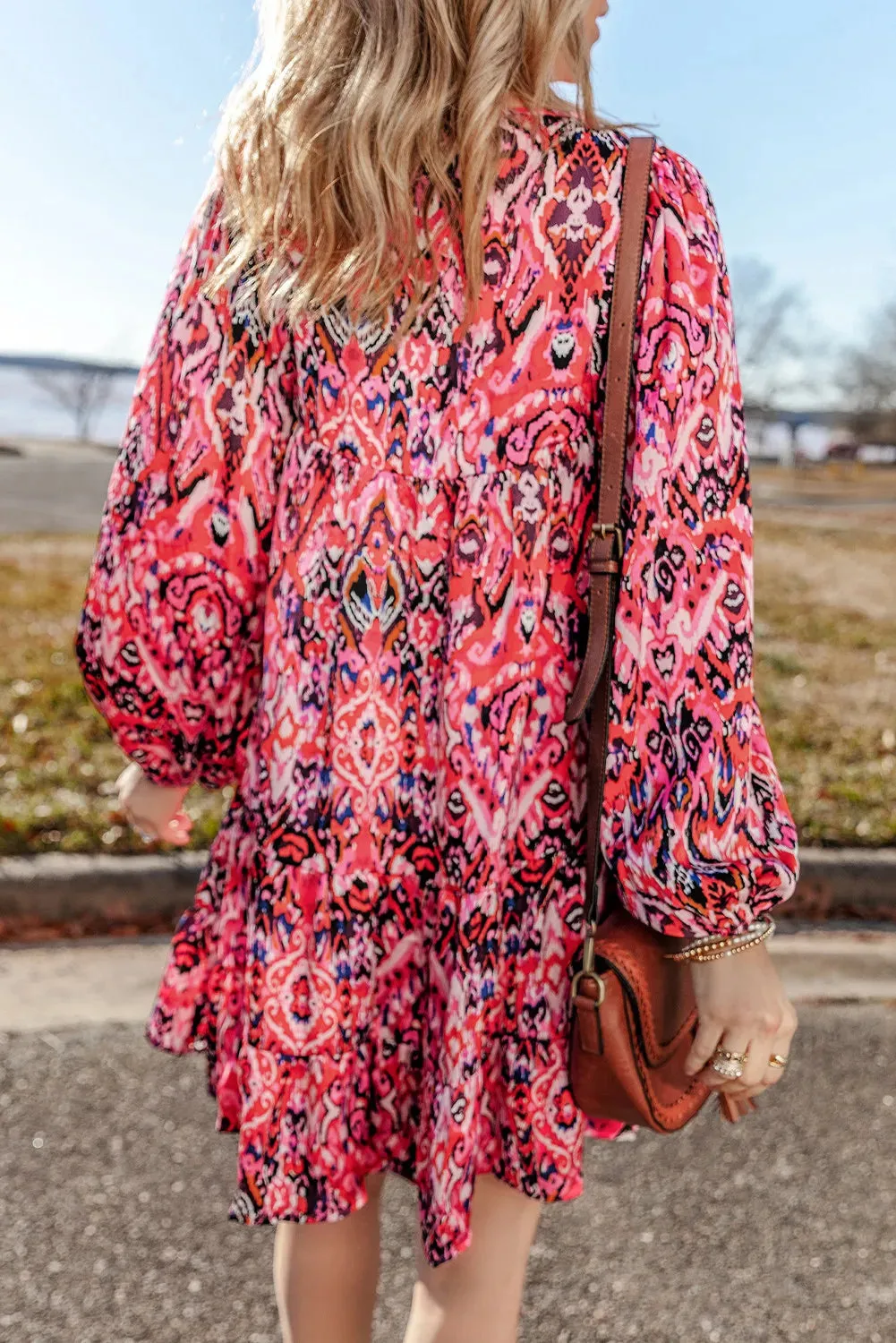 ✨ Tassel Printed Tie Neck Long Sleeve Dress ✨