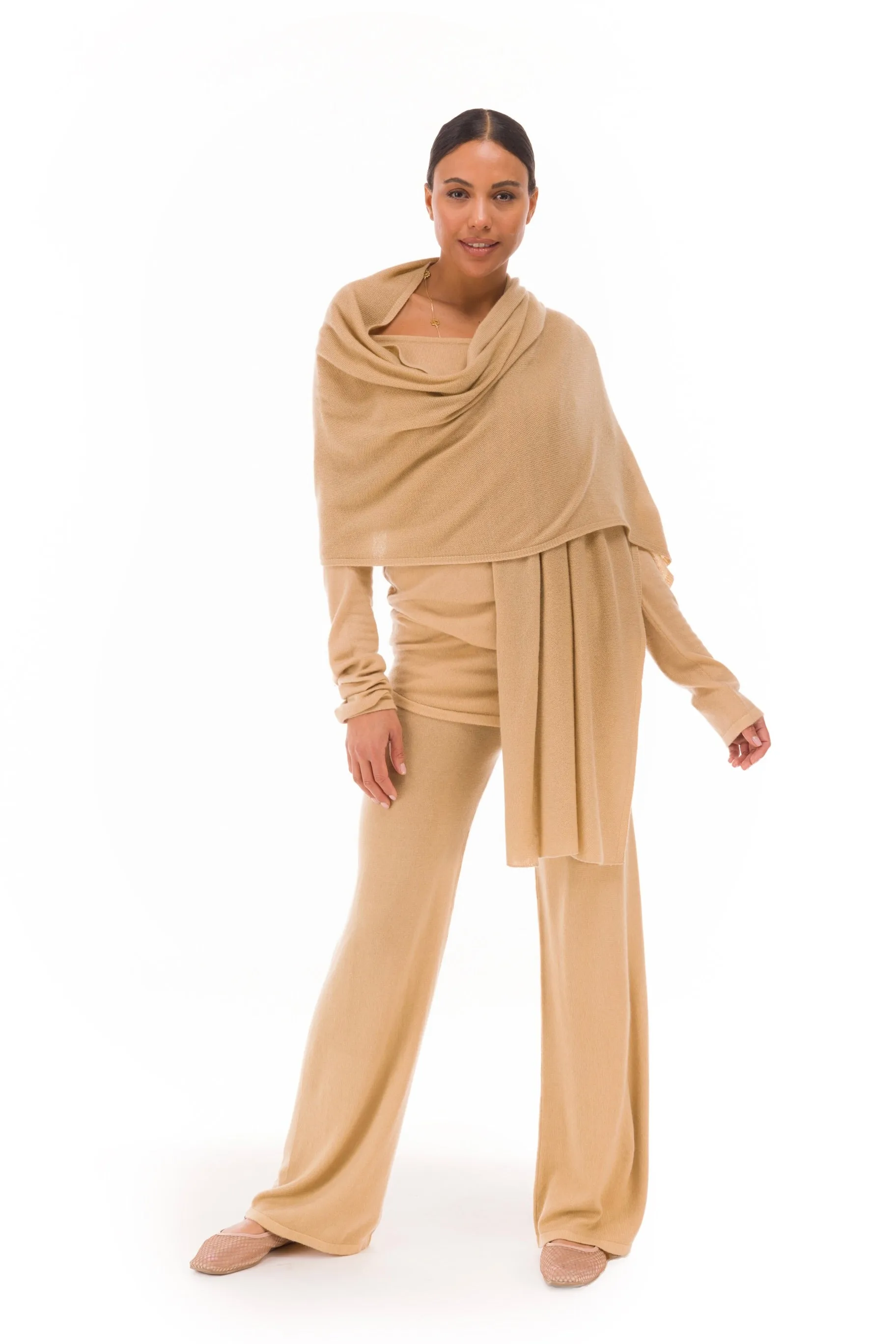 100% CASHMERE KNITTED SCARF HONEY