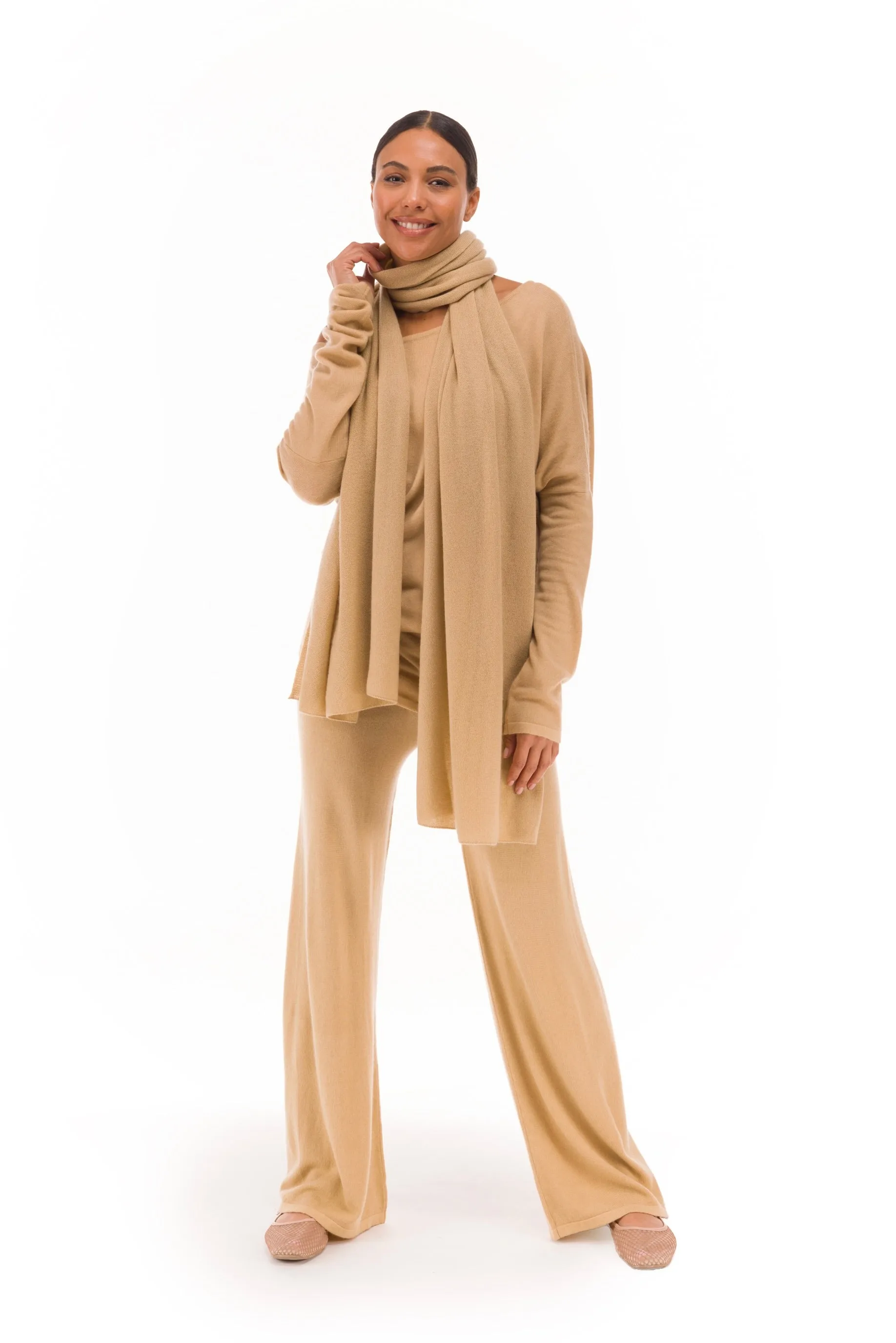 100% CASHMERE KNITTED SCARF HONEY