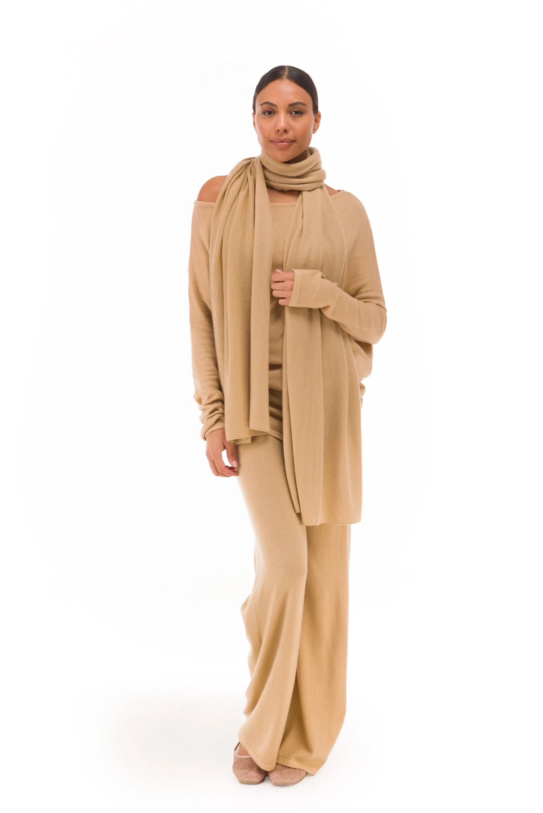 100% CASHMERE KNITTED SCARF HONEY