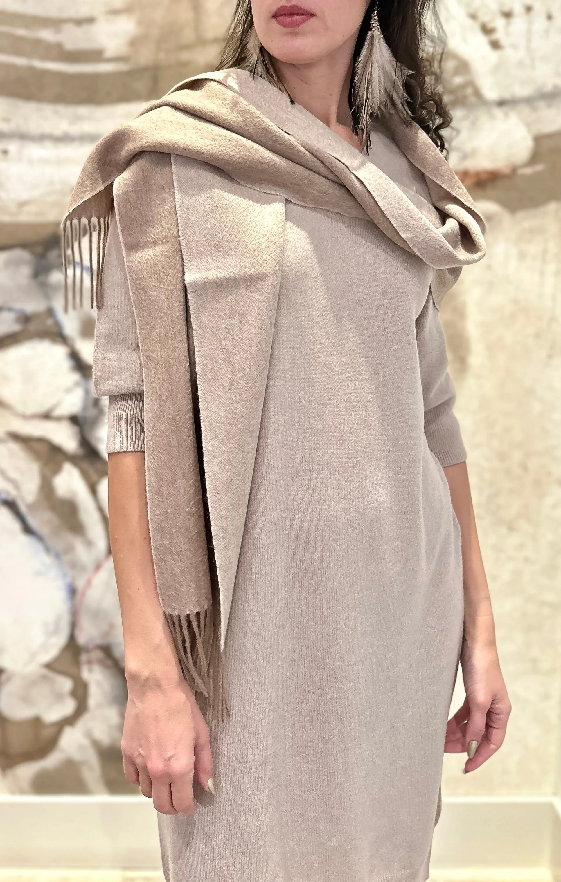 100% Cashmere Scarf Double-Sided oatmeal/cream