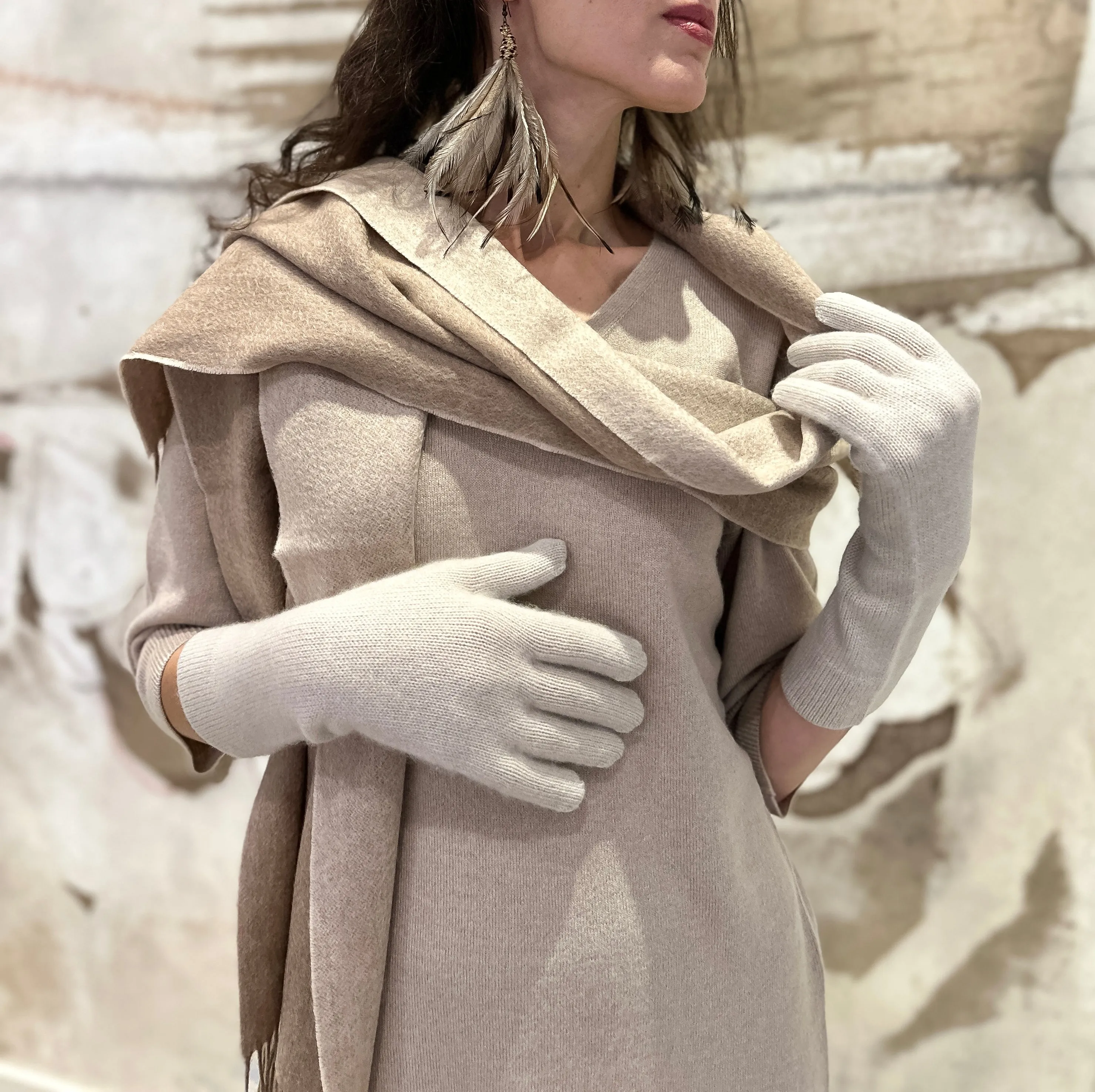 100% Cashmere Scarf Double-Sided oatmeal/cream
