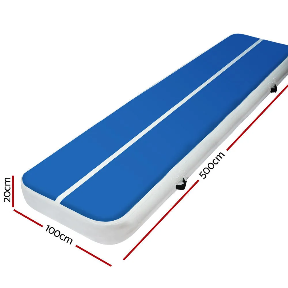 20cm Thick Inflatable Air Track Mat, 5m x 1m, Anti-Slip Surface, Gymnastic Tumbling - Blue and White