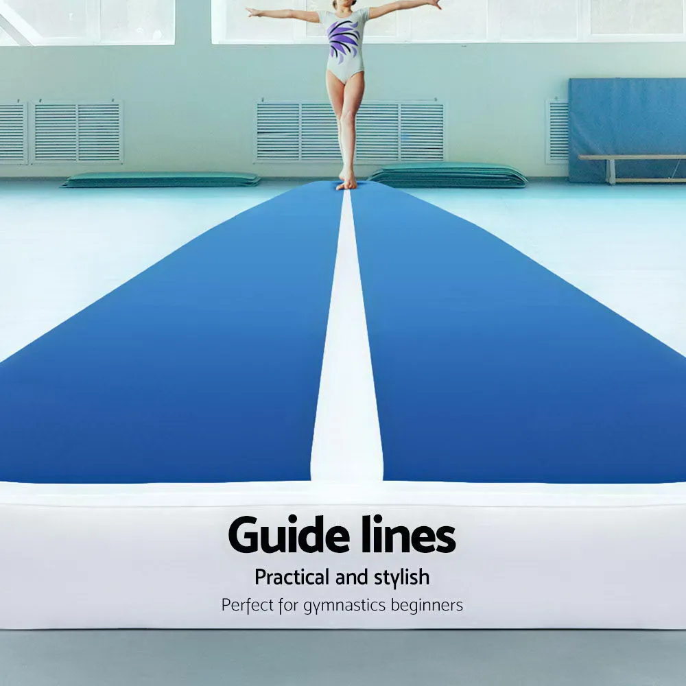 20cm Thick Inflatable Air Track Mat, 5m x 1m, Anti-Slip Surface, Gymnastic Tumbling - Blue and White