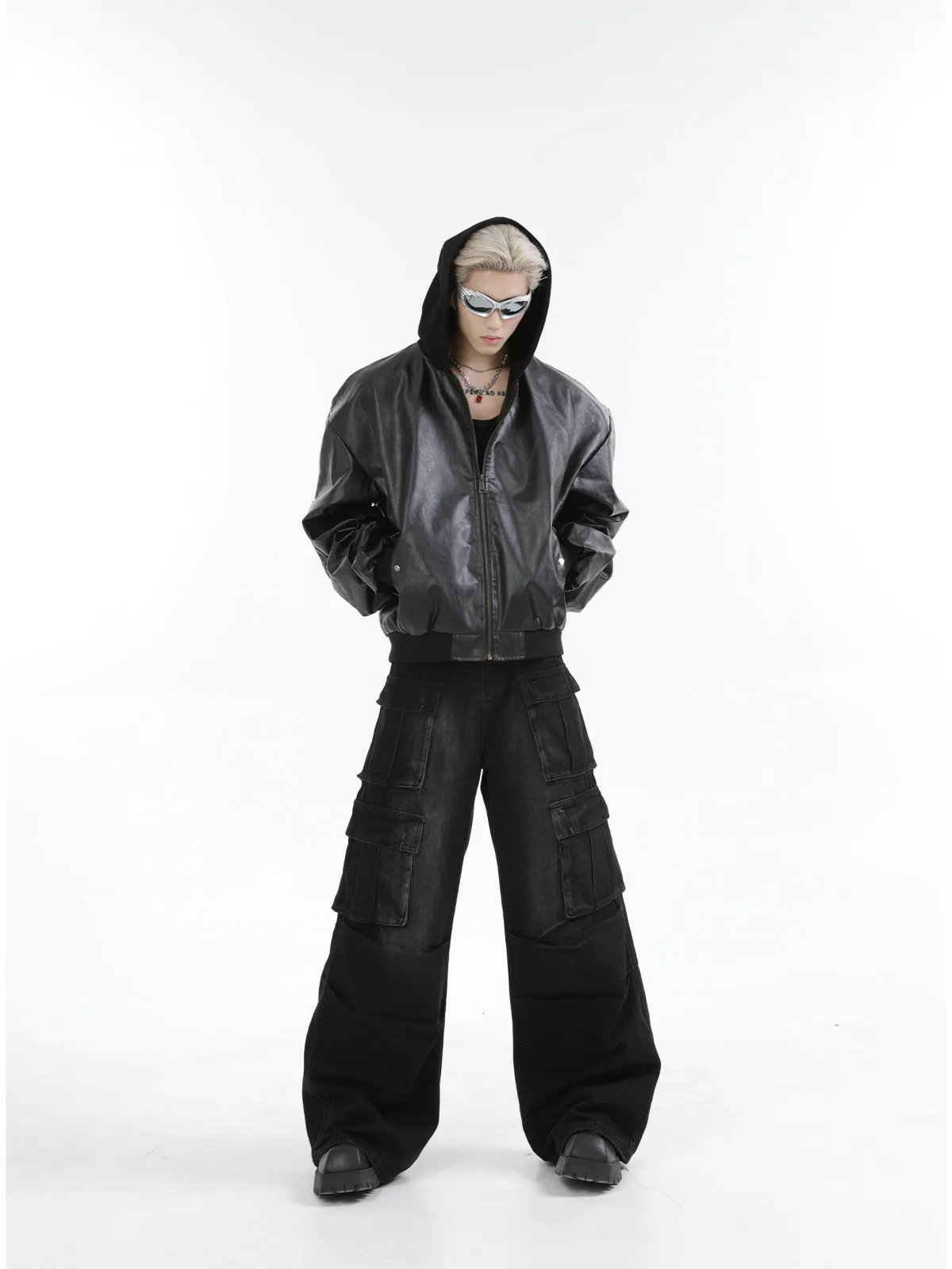 【24s Oct.】Versatile Heavy-Duty Patchwork Hooded Leather Jacket