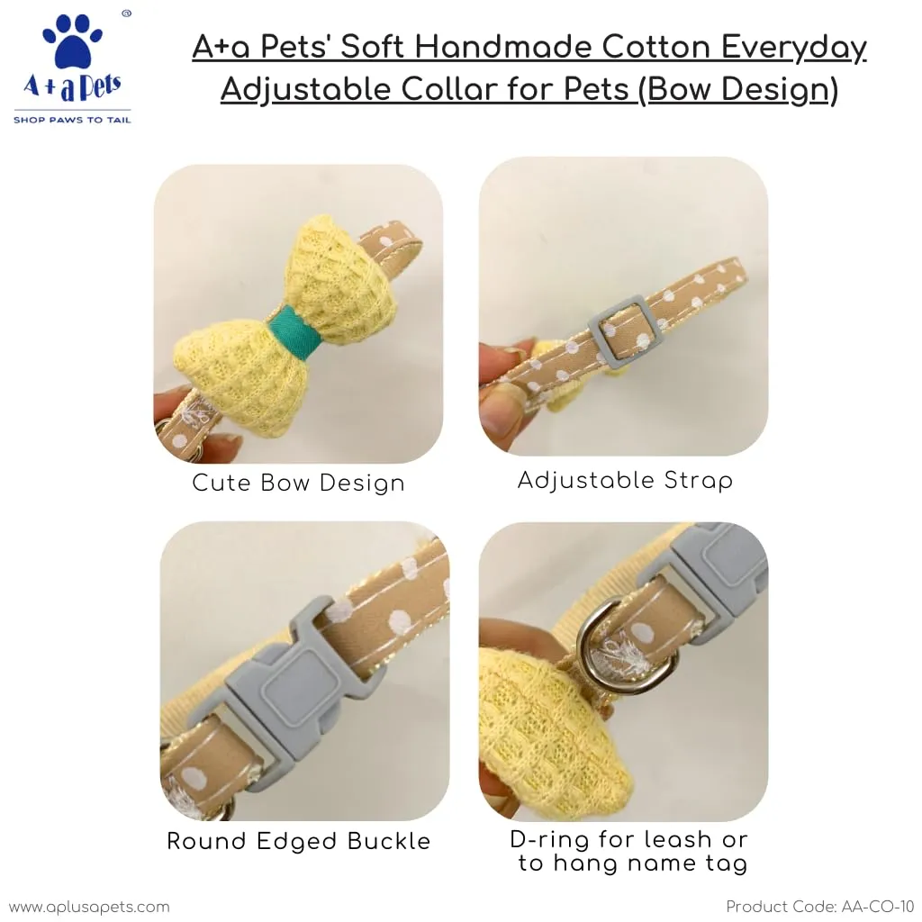 A a Pets' Bow Design Soft Handmade Adjustable Cat Collar - Yellow