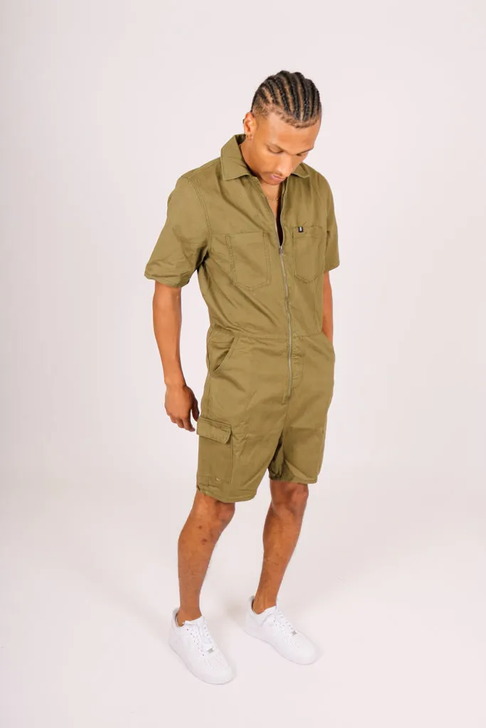 All-In-One Khaki Denim Jumpsuit