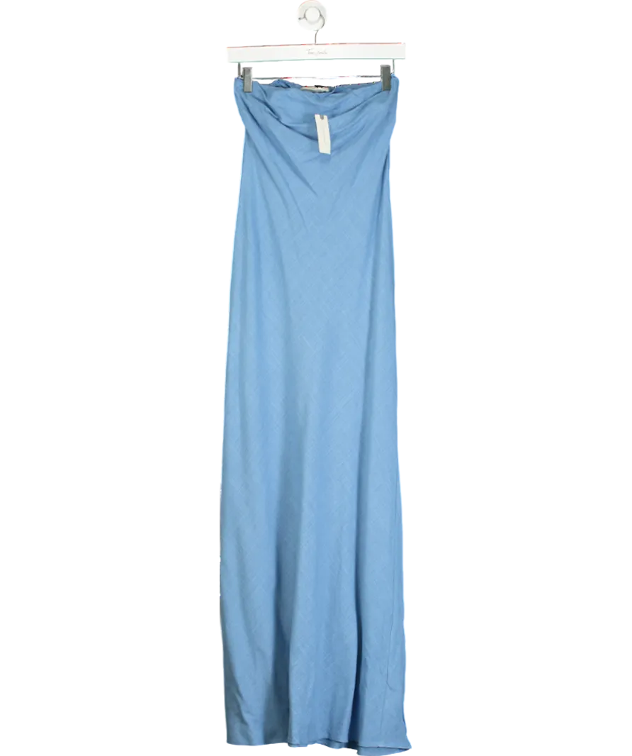 Anthropologie Blue The Fleur Strapless Linen-blend Maxi Slip Dress UK 8