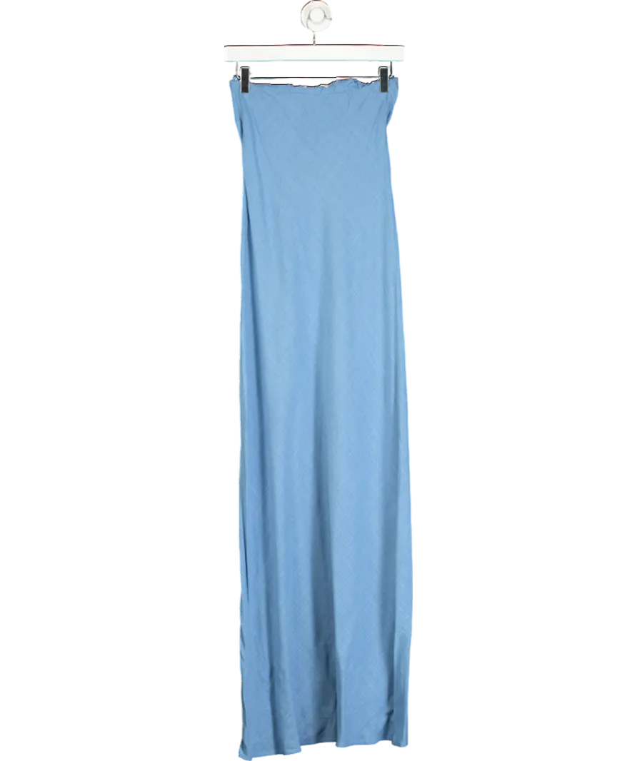 Anthropologie Blue The Fleur Strapless Linen-blend Maxi Slip Dress UK 8
