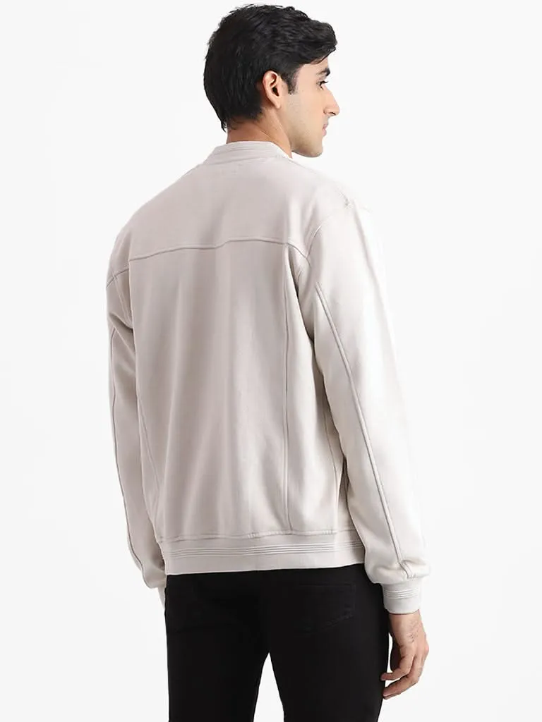 Ascot Ribbed Front Open Off-White Jacket