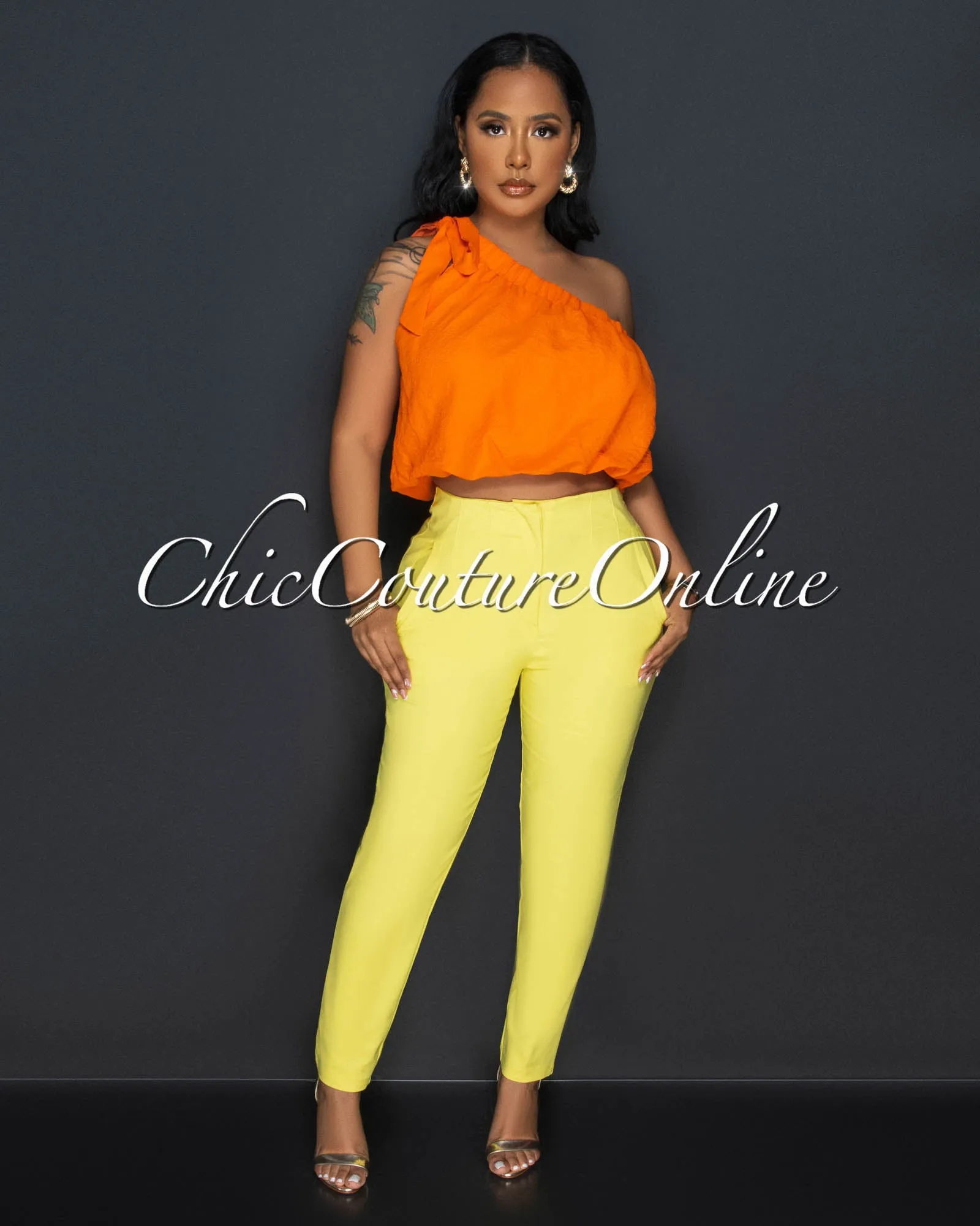 Avril Yellow High Waist Trouser Pants