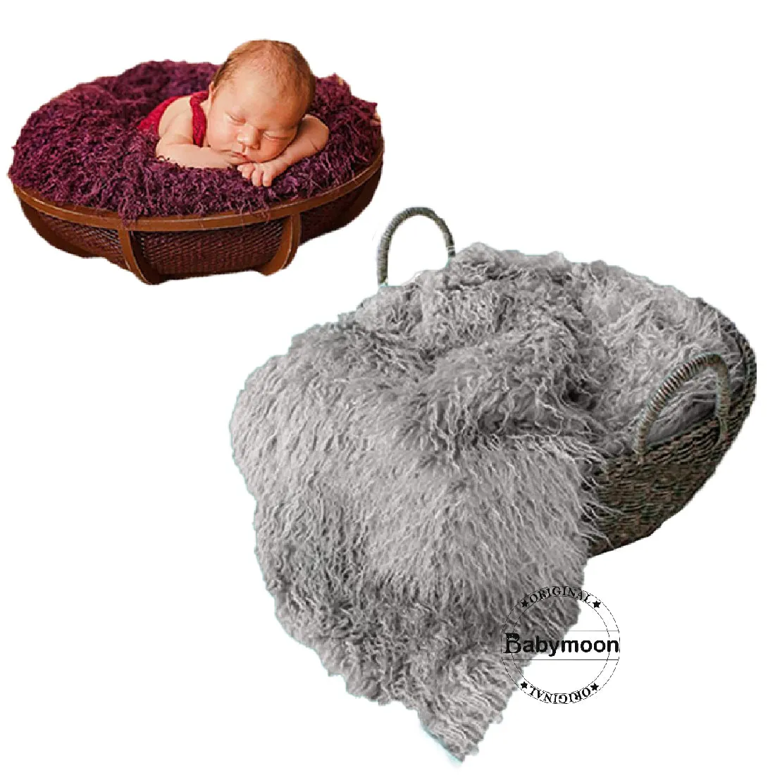 Babymoon Faux Fur Throw Basket Filler Blanket Baby Photography Photoshoot Props Flokati - Grey 52*48 CM
