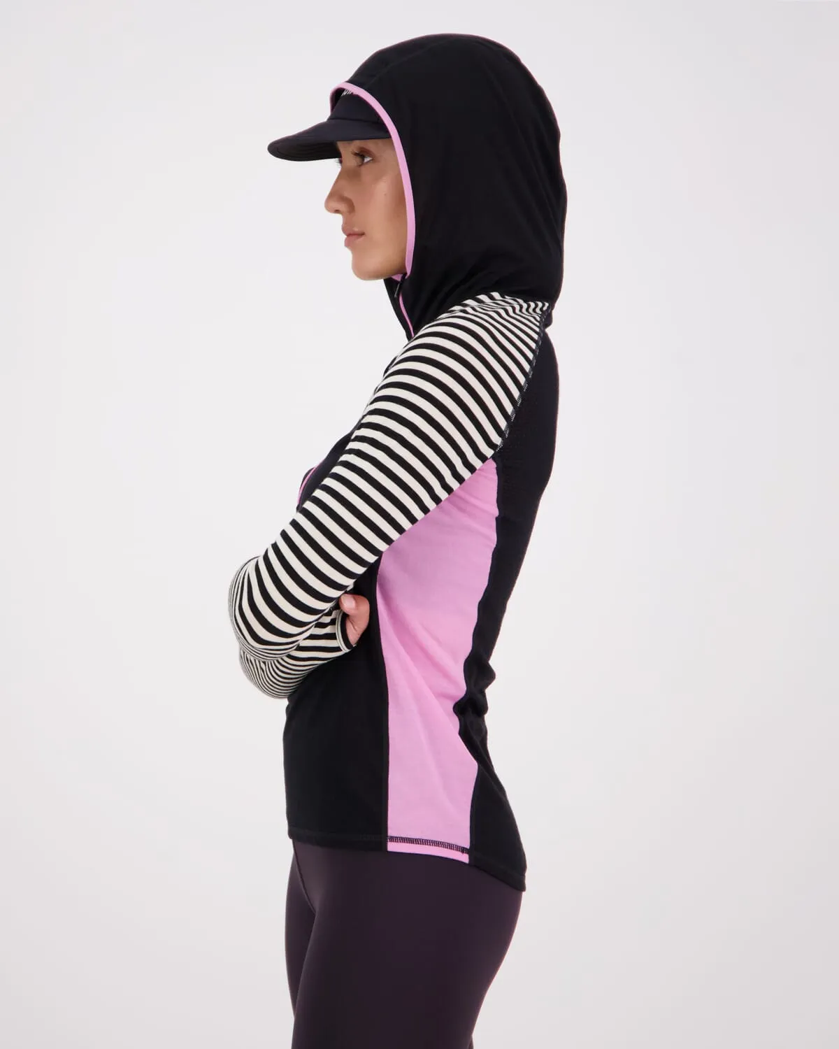 Bella Merino Long Sleeve Hood - Pink Stripe