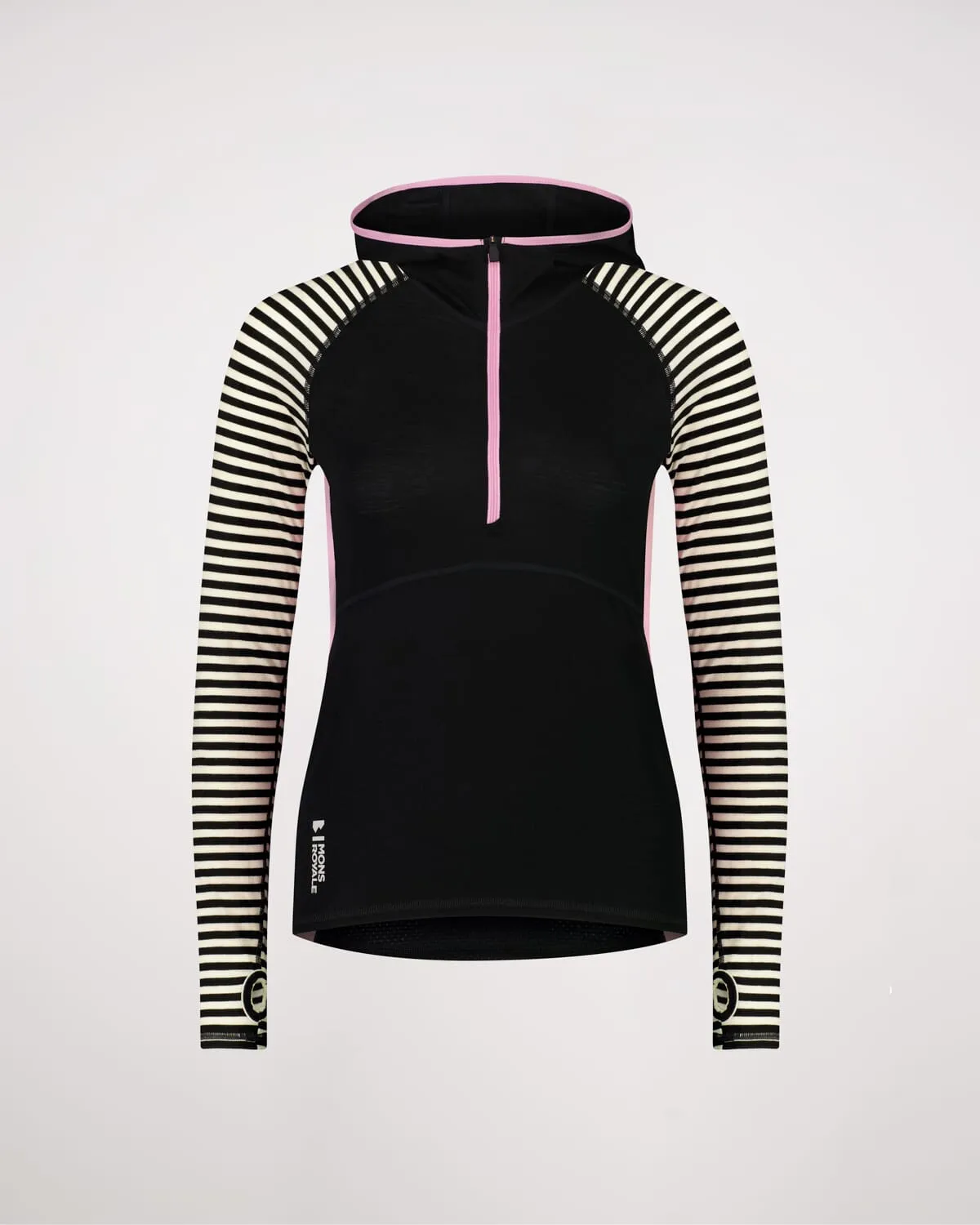 Bella Merino Long Sleeve Hood - Pink Stripe