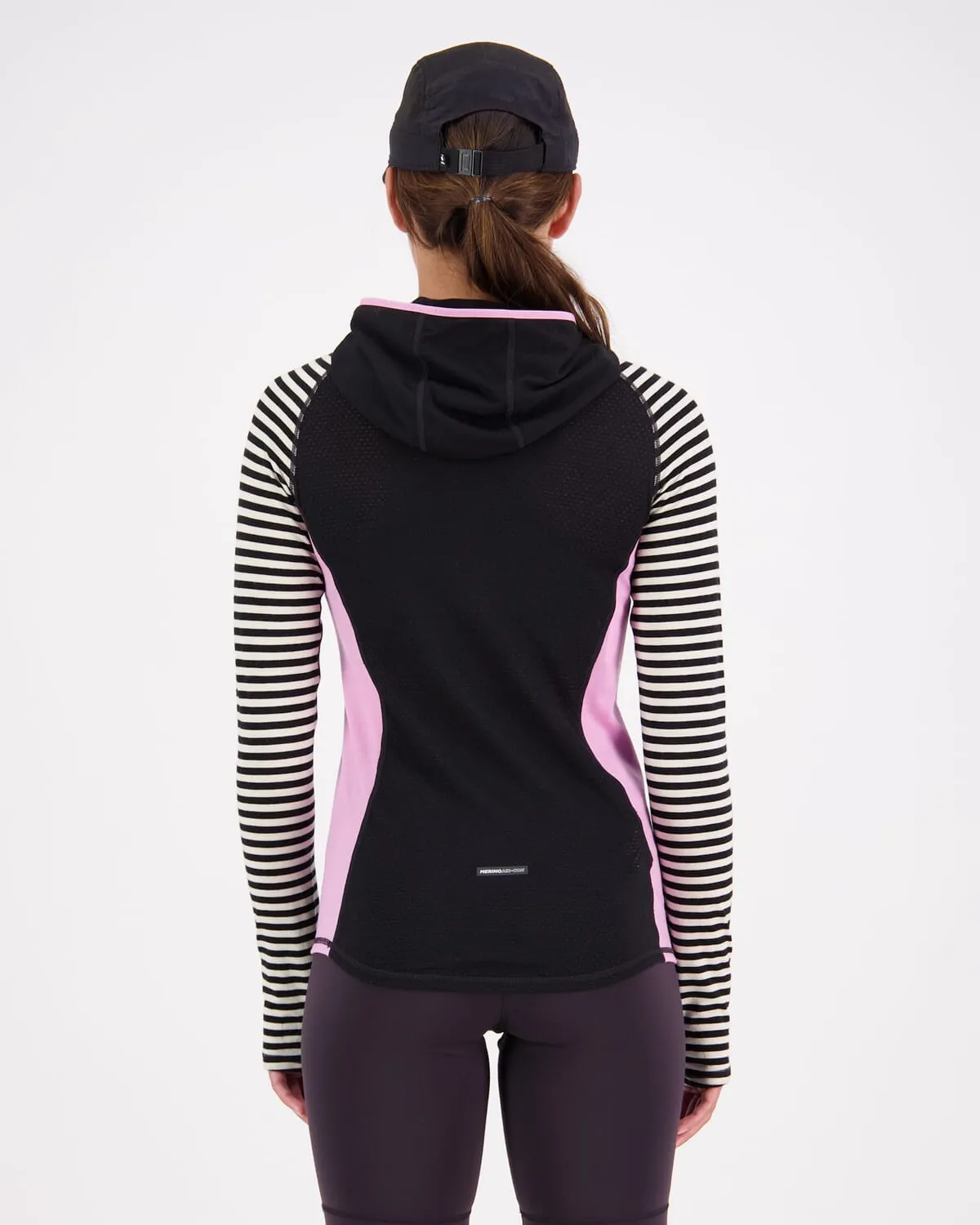Bella Merino Long Sleeve Hood - Pink Stripe