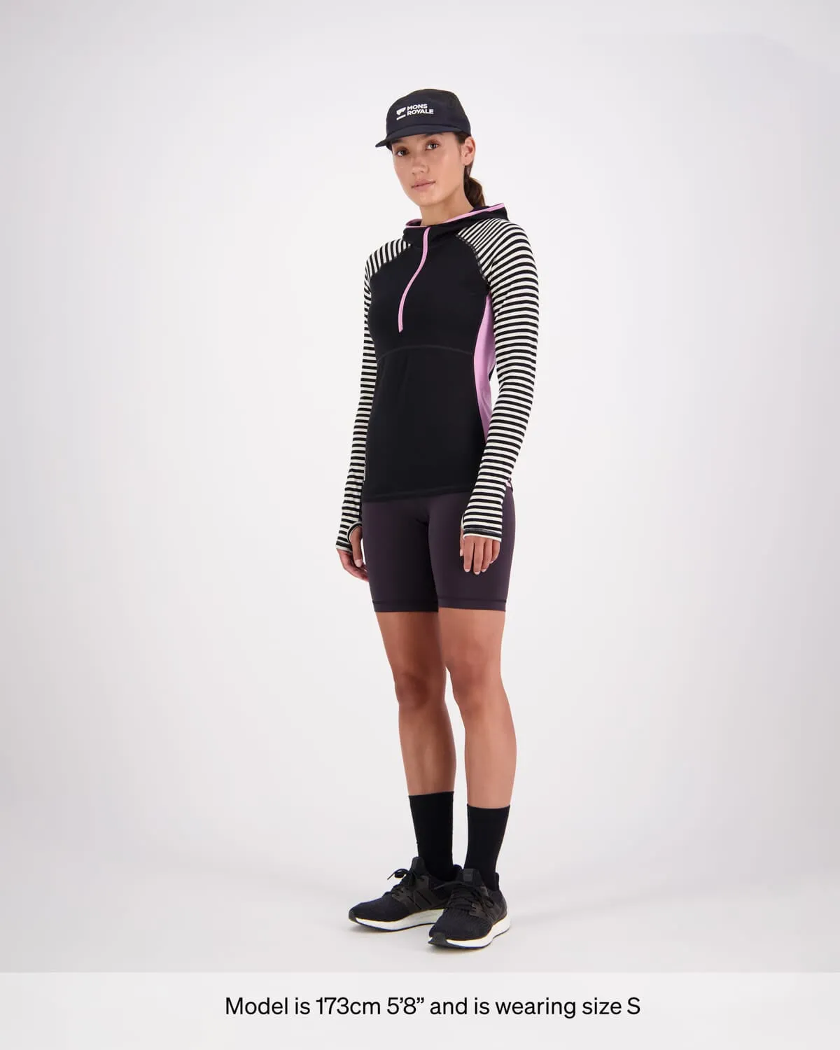 Bella Merino Long Sleeve Hood - Pink Stripe