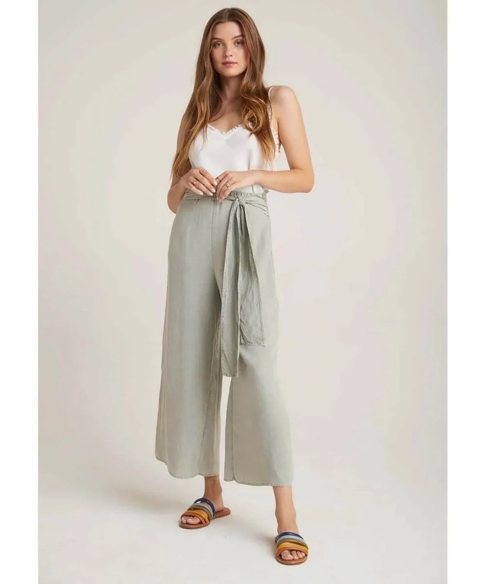 Belted High Waisted Crop Pant Worn Olive