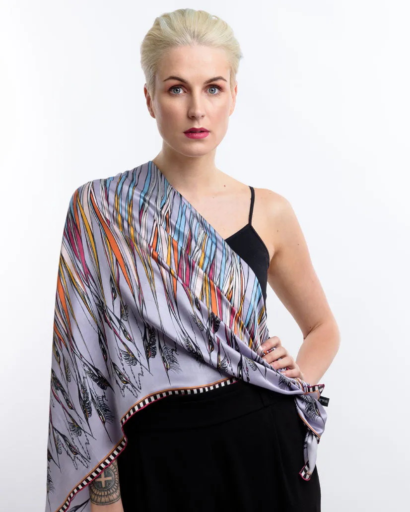 'Birds in the Reeds, 100% Silk, 110cm Square