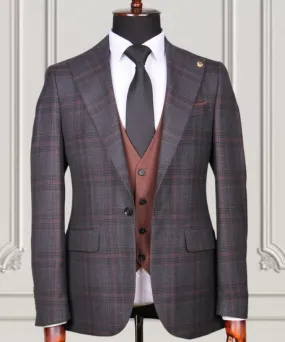 Black Brown Check Slim Fit Suit