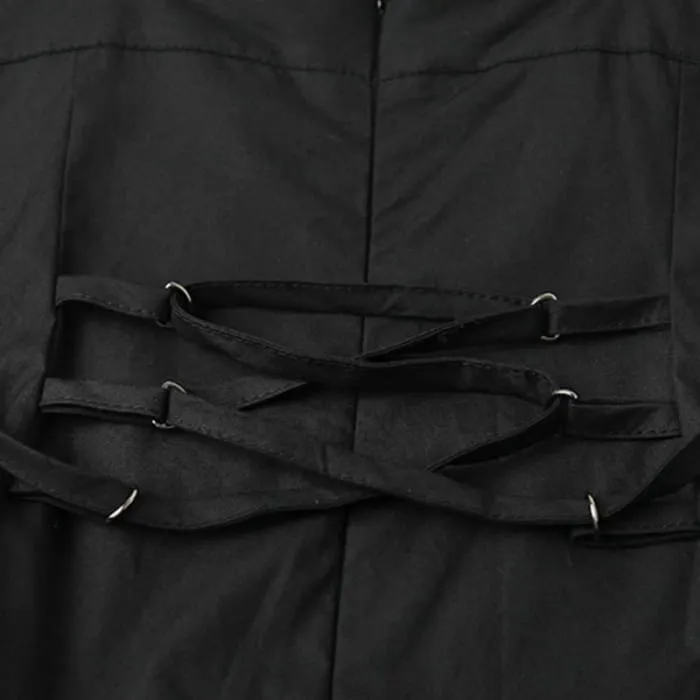 Black Drawstring Crop T-Shirt Irregular Slip Dress Set