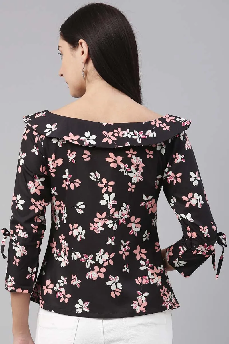 Black Georgette Floral Printed Regular Top