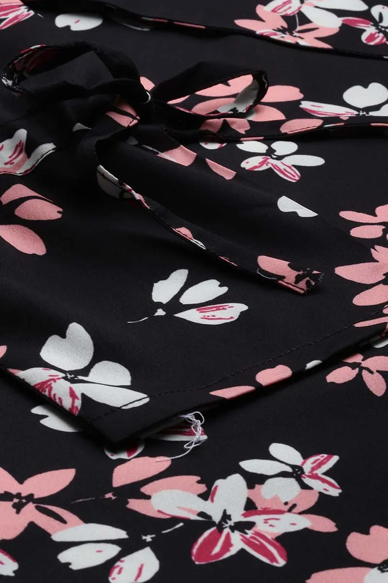 Black Georgette Floral Printed Regular Top