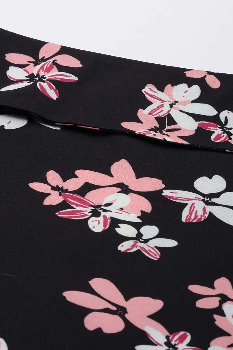 Black Georgette Floral Printed Regular Top