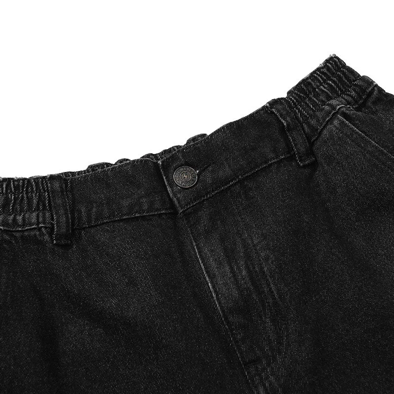 Black Hip Hop Ripped Color Block Print Denim Pants