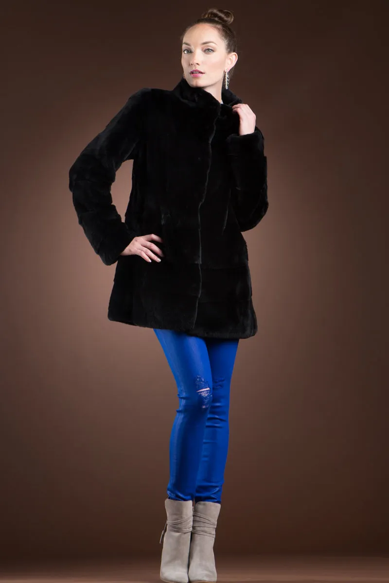 Black Plucked Mink Fur Jacket