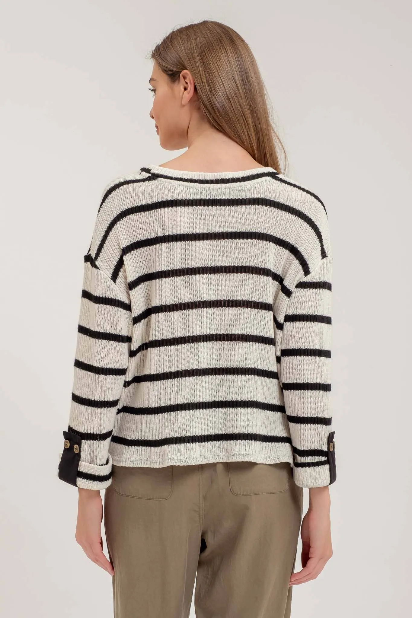 Black Stripe Cuffed Top