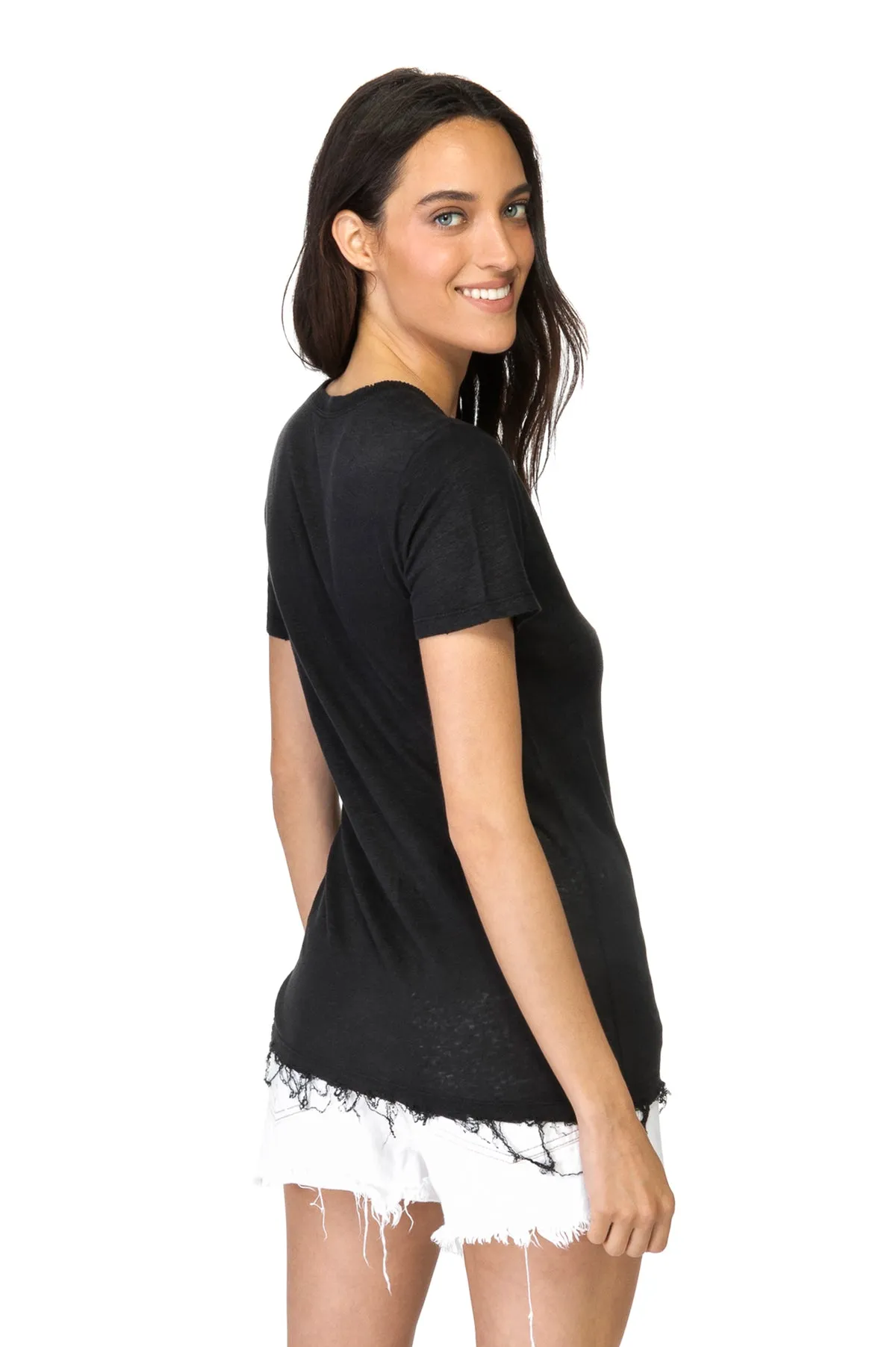 Black V Neck Linen Tee