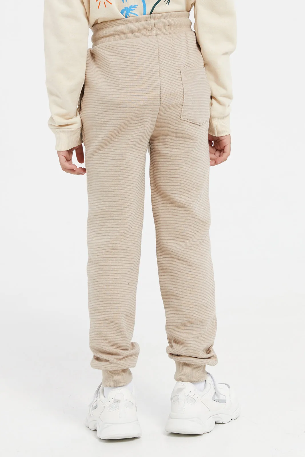 Boys Beige Textured Track Pants