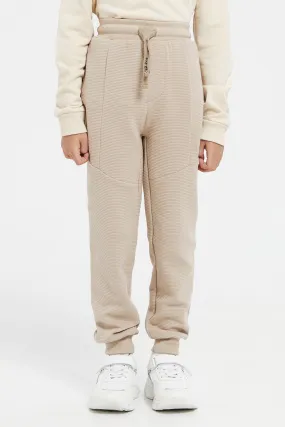 Boys Beige Textured Track Pants