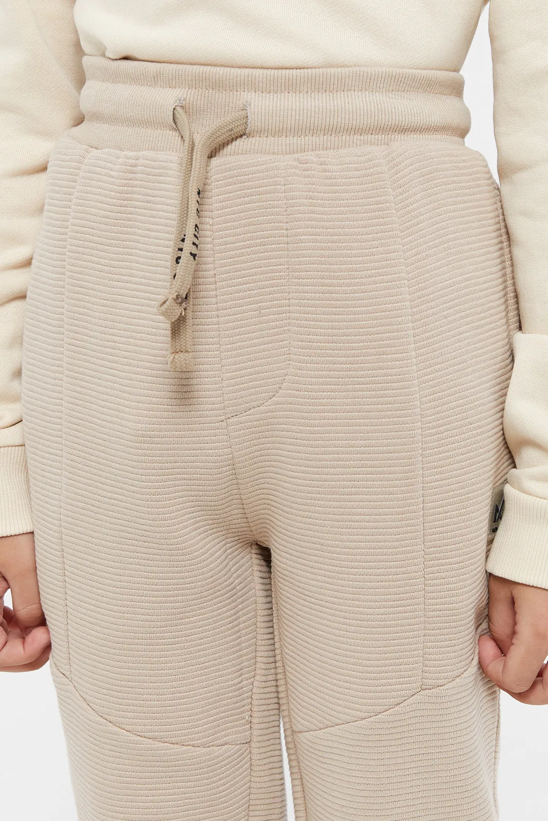 Boys Beige Textured Track Pants