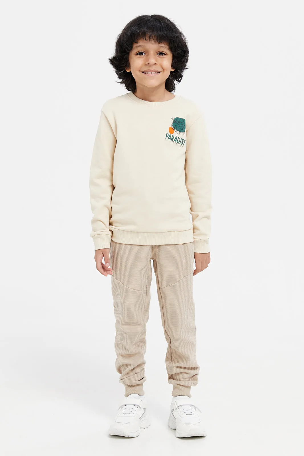 Boys Beige Textured Track Pants