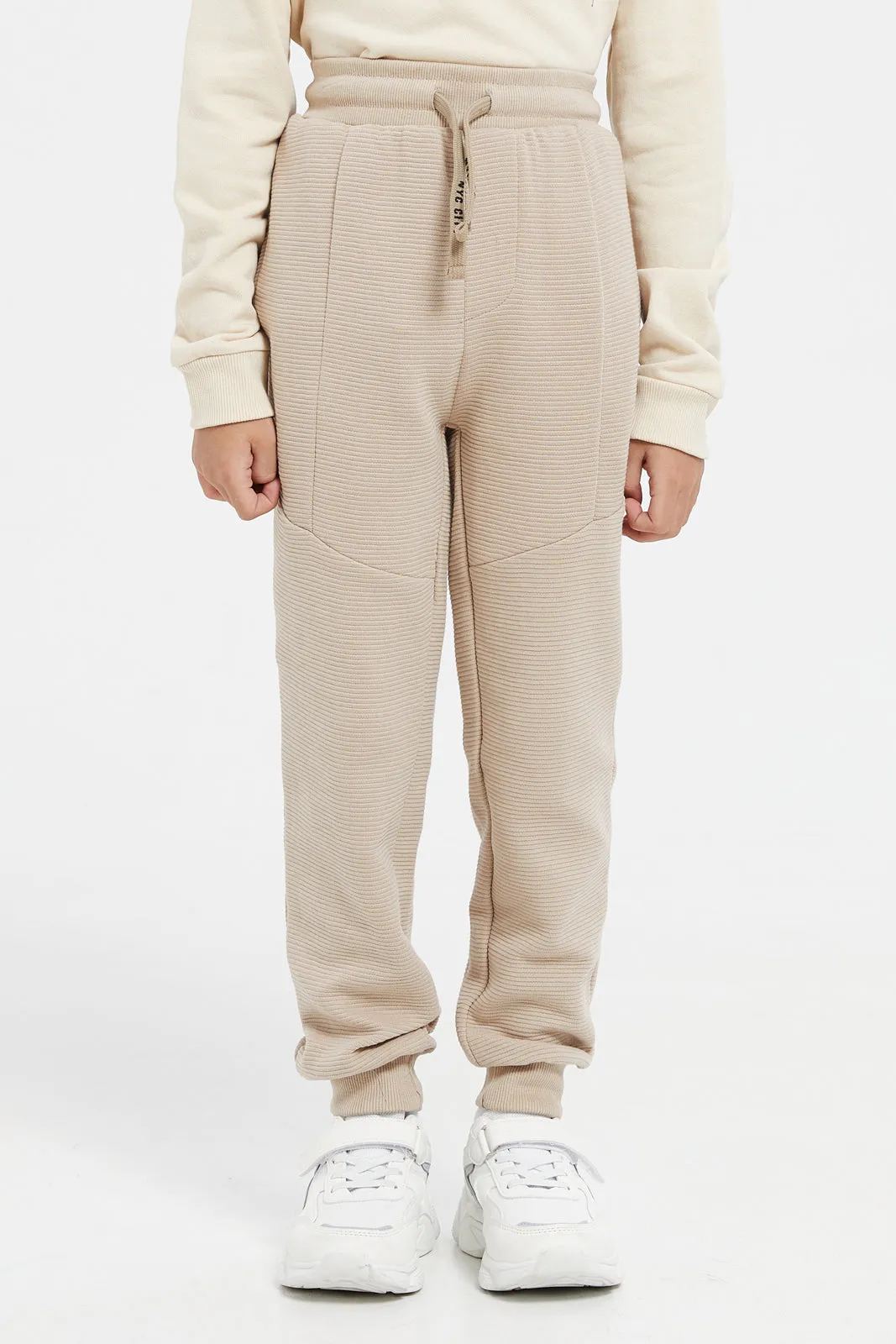 Boys Beige Textured Track Pants