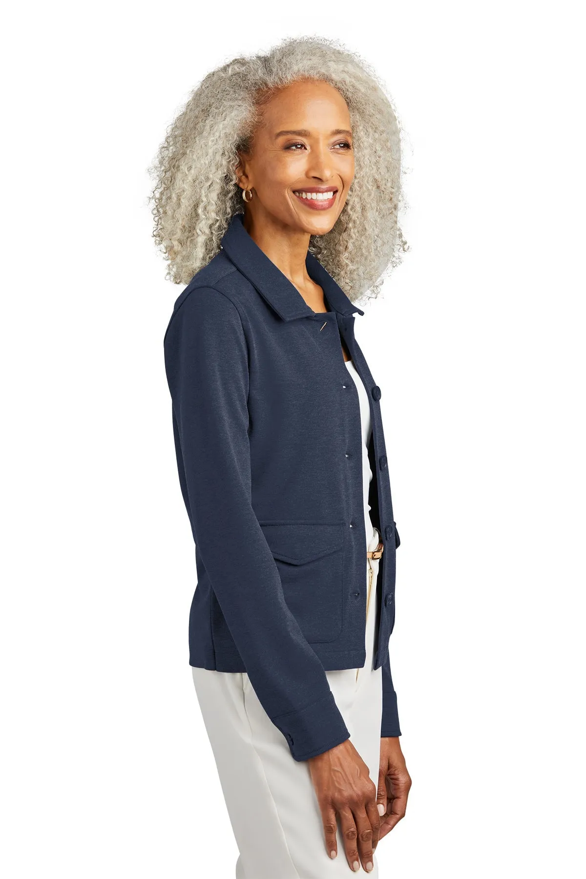 Brooks Brothers Womens Mid-Layer Stretch Button Jacket, Navy Blazer Heather