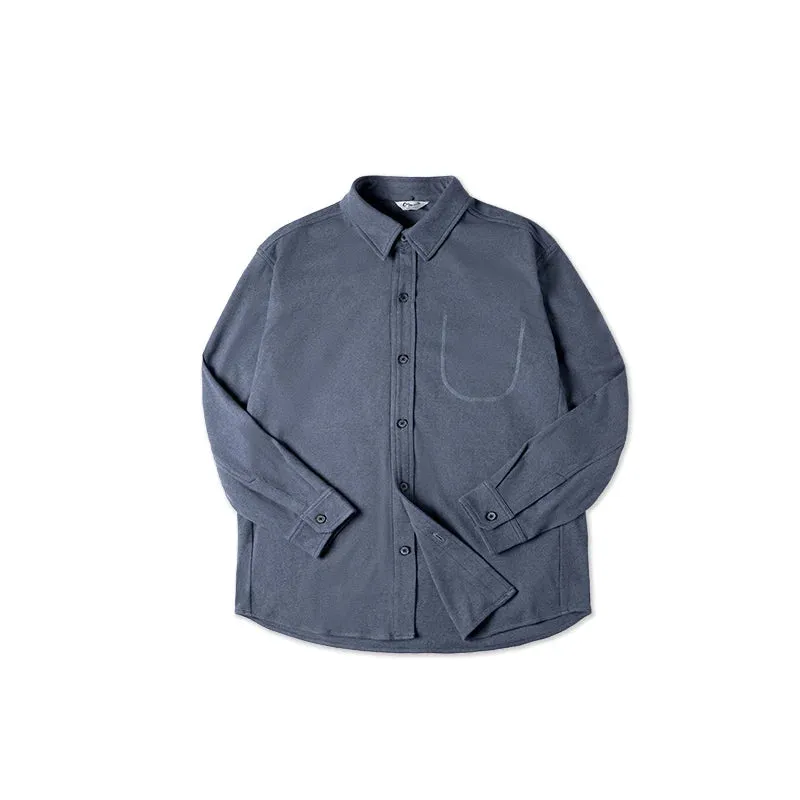 Casual Solid Color Lapel Shirt with Front Shoulder Fold and Long Sleeves