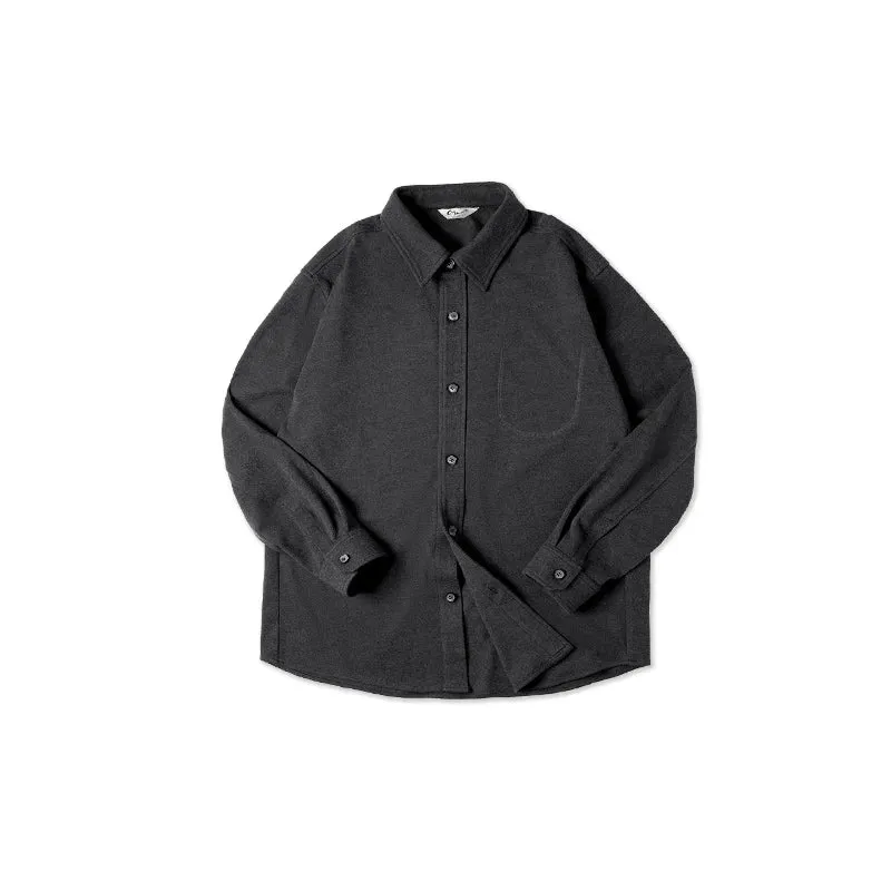 Casual Solid Color Lapel Shirt with Front Shoulder Fold and Long Sleeves