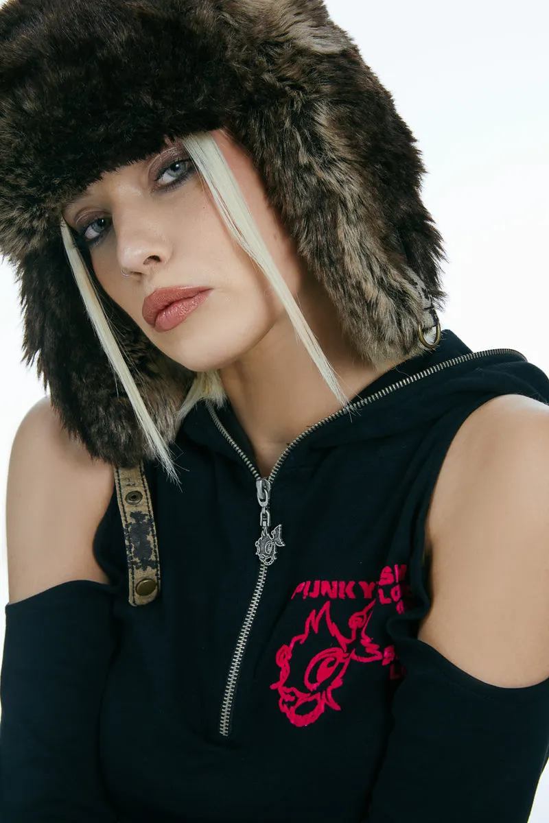 Cold Shoulder Hooded Sweatshirt Black