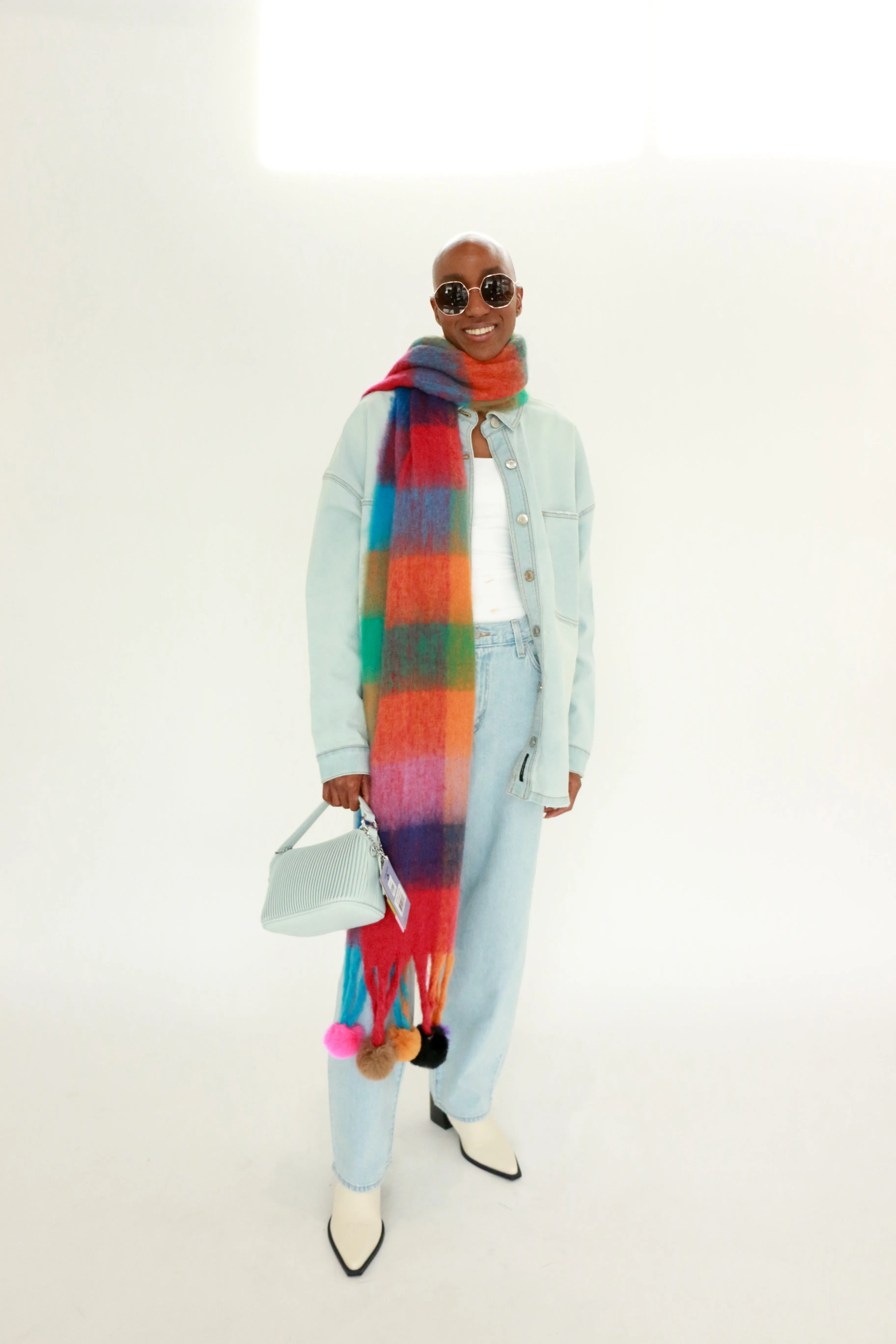 Colourblock Pom Scarf