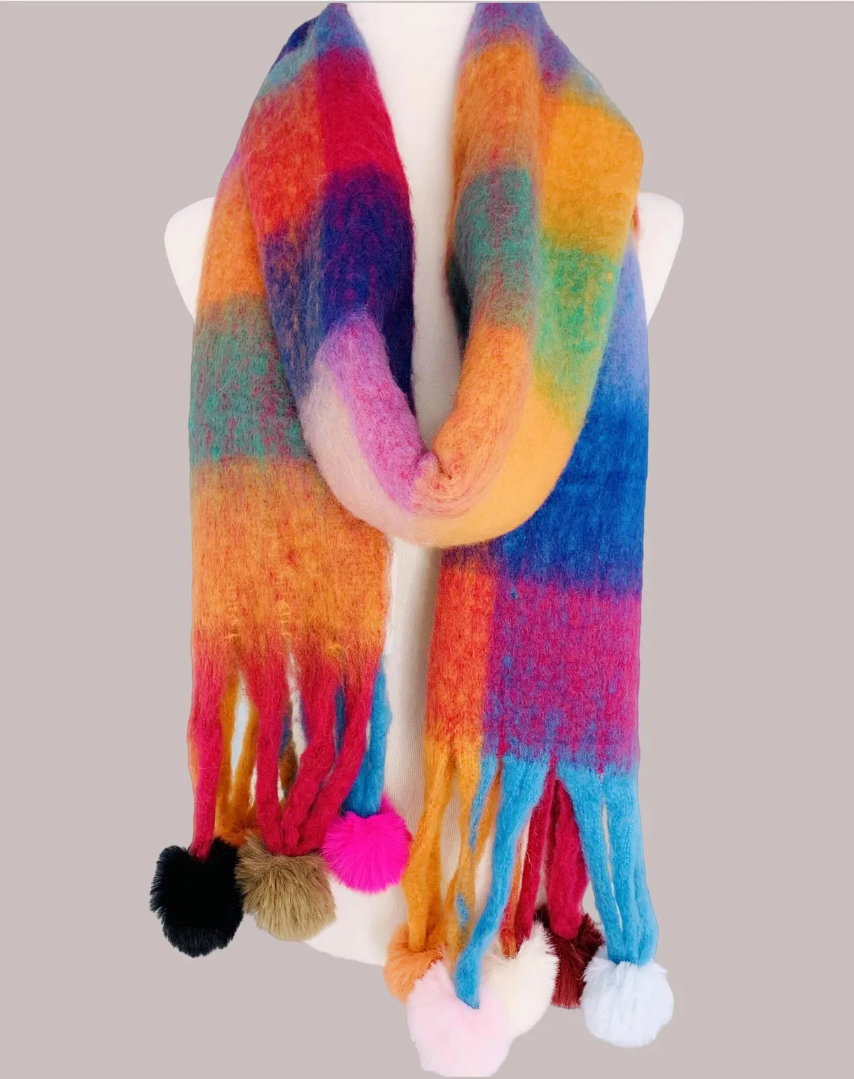Colourblock Pom Scarf