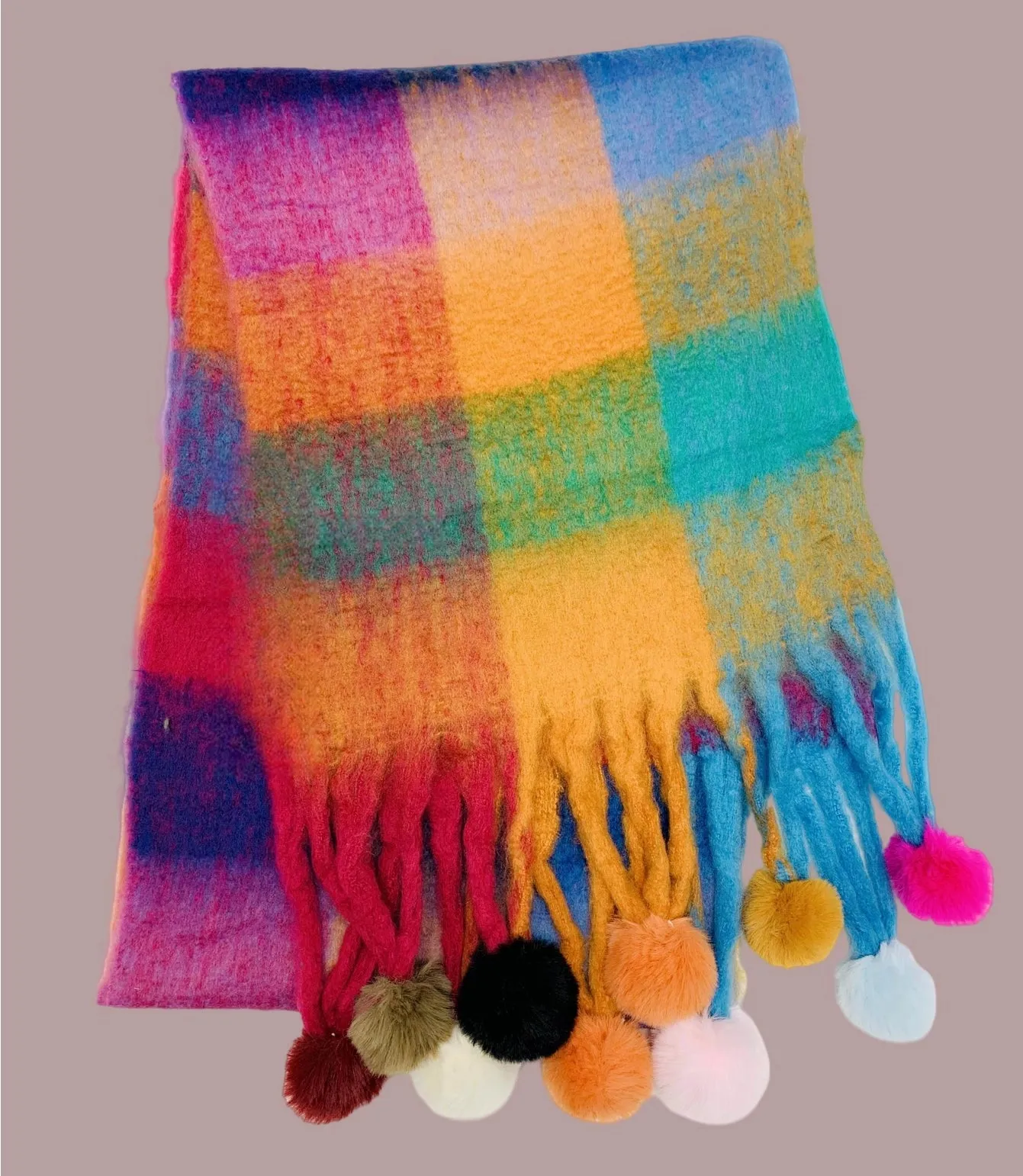 Colourblock Pom Scarf