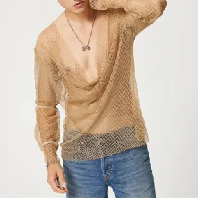 COZOK Men's Low-Cut Mesh Long-Sleeve Top