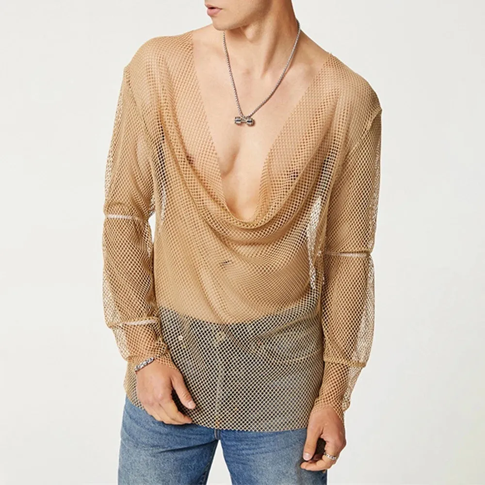 COZOK Men's Low-Cut Mesh Long-Sleeve Top