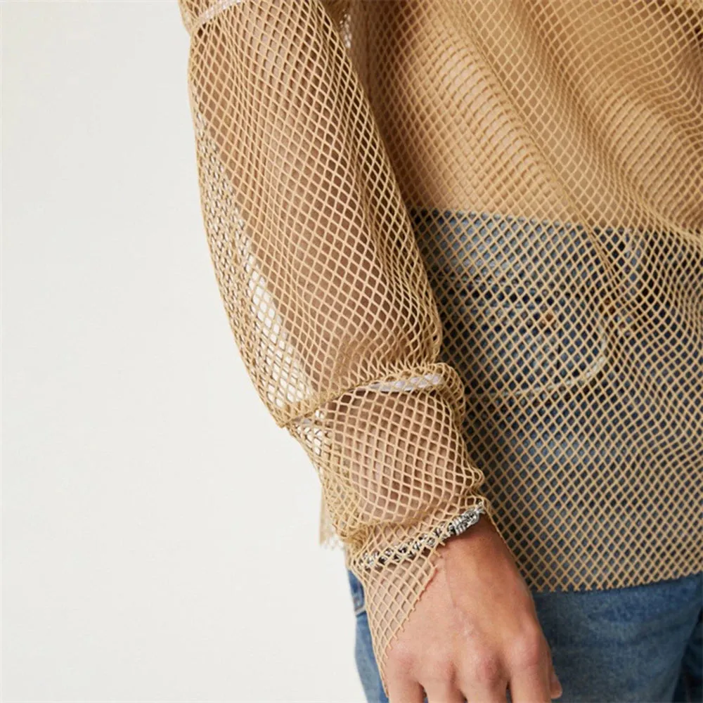 COZOK Men's Low-Cut Mesh Long-Sleeve Top