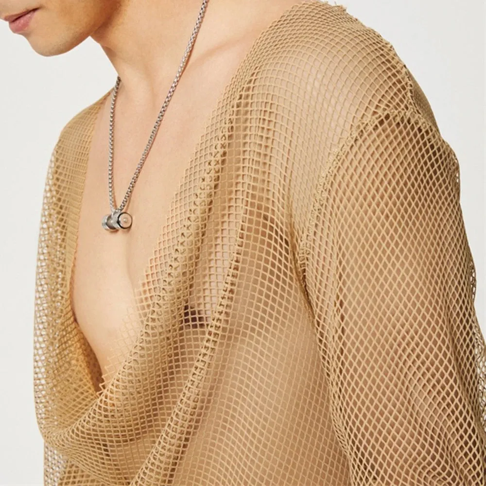 COZOK Men's Low-Cut Mesh Long-Sleeve Top