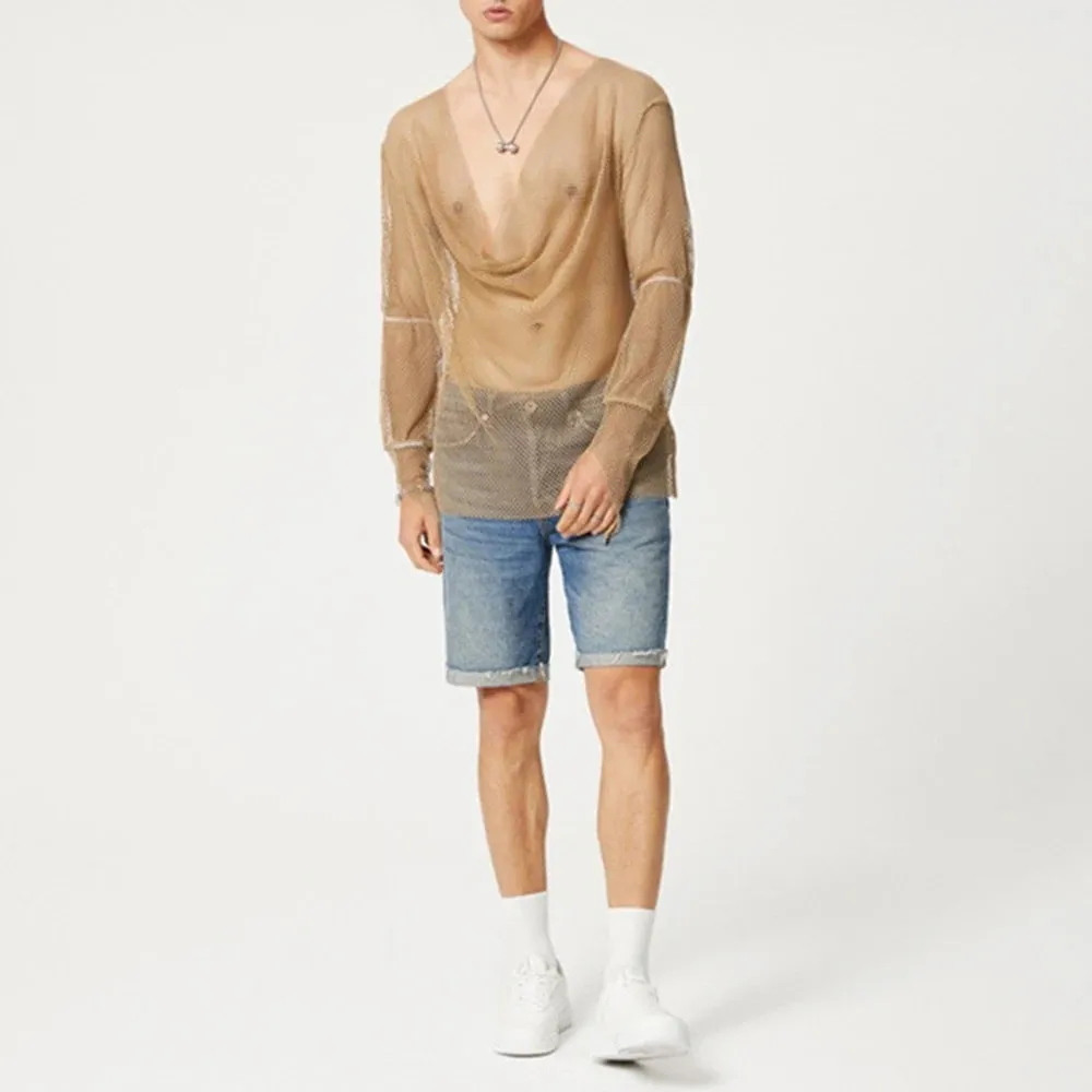 COZOK Men's Low-Cut Mesh Long-Sleeve Top