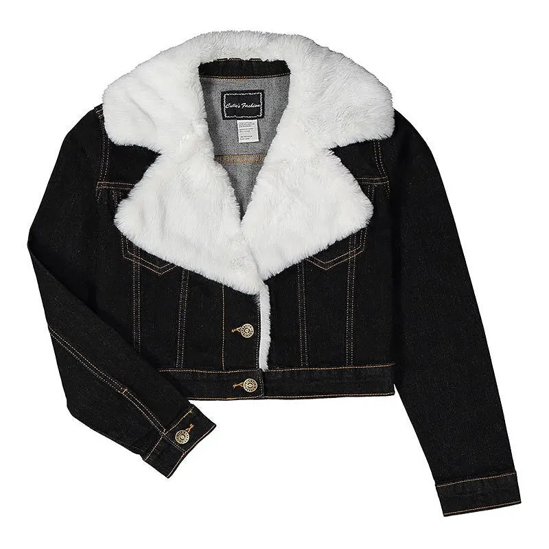 Denim Jacket with Faux Fur Collar GIRLS