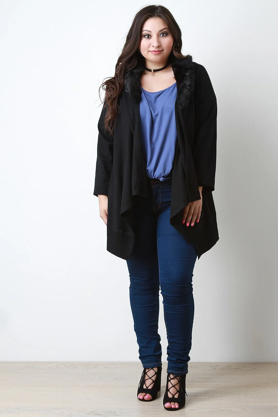 Detachable Faux Fur Collar Cardigan